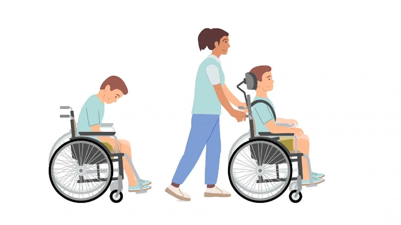 Serebral palsi ve ortez yaklaşımı: Başlık ve gövde desteğiyle oturan çocuk illüstrasyonu